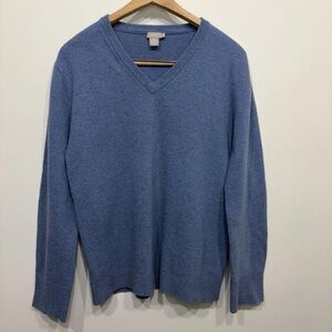 J Crew Womens Blue Lambswool Blend V Neck Knit Sweater Minimalist Size Small